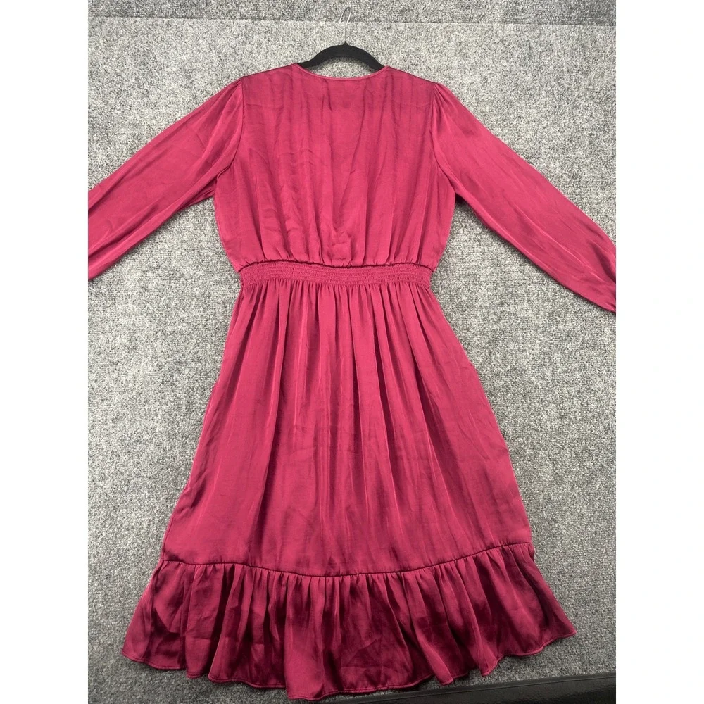 Banana Republic Smocked Waist Ruffle Midi Dress Women 8 Magenta Pink Long Sleeve